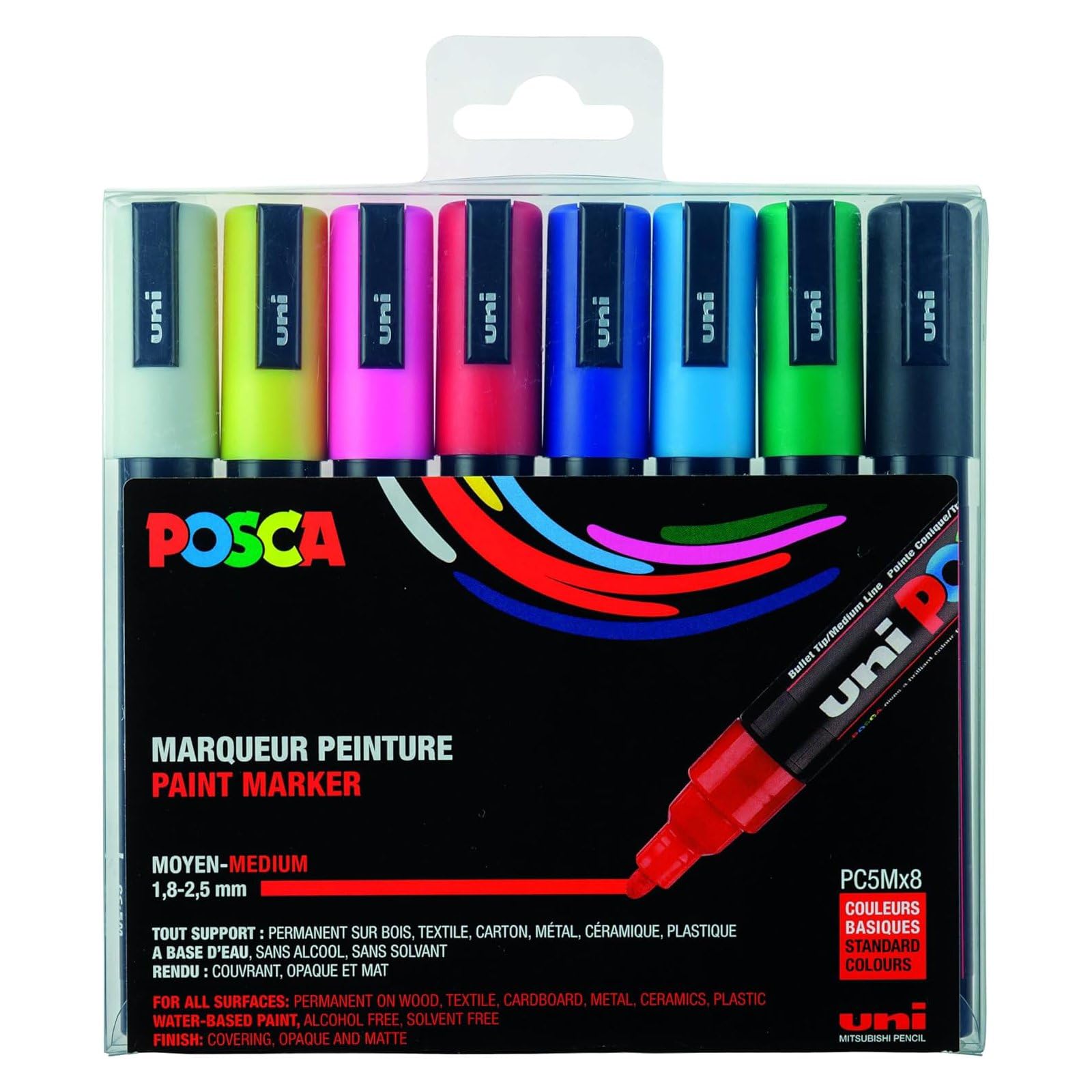 三菱鉛筆 POSCA 水性ペン 中字 8色 PC5M8C