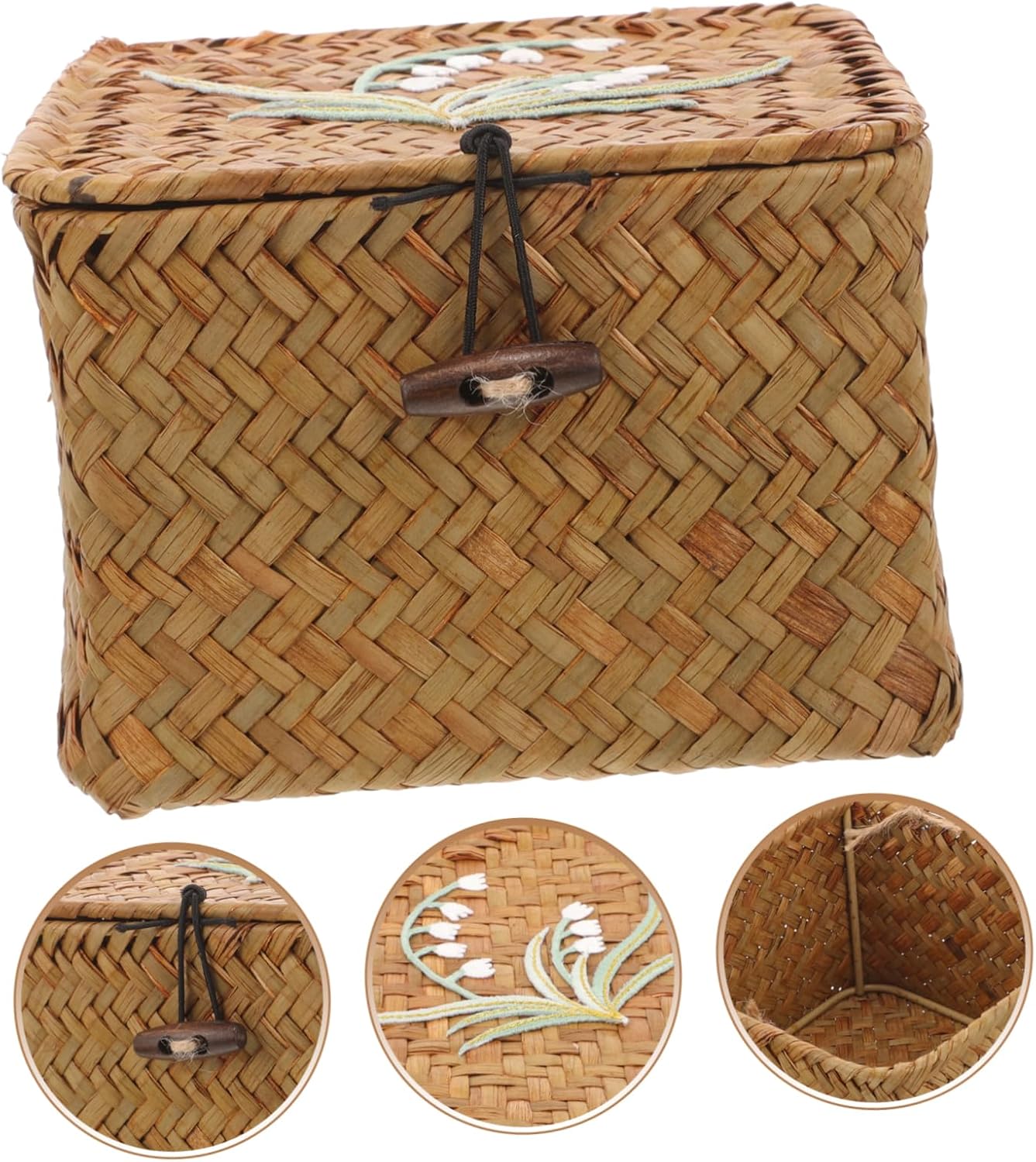 Woven Storage Basket Lid Decorative Hand-woven Sundries Organizer for Home Small for Sewing Supplies Desktop Cosmetic Storage