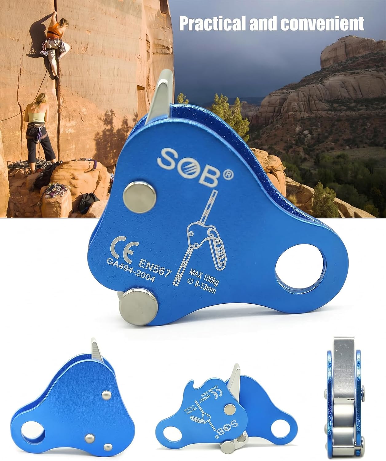 Climbing Ascender Fall Protection Device - Aluminum Magnesium Alloy Rope Grab Clamp for Rock Climbing, Mountaineering, Arborist, Aerial Work