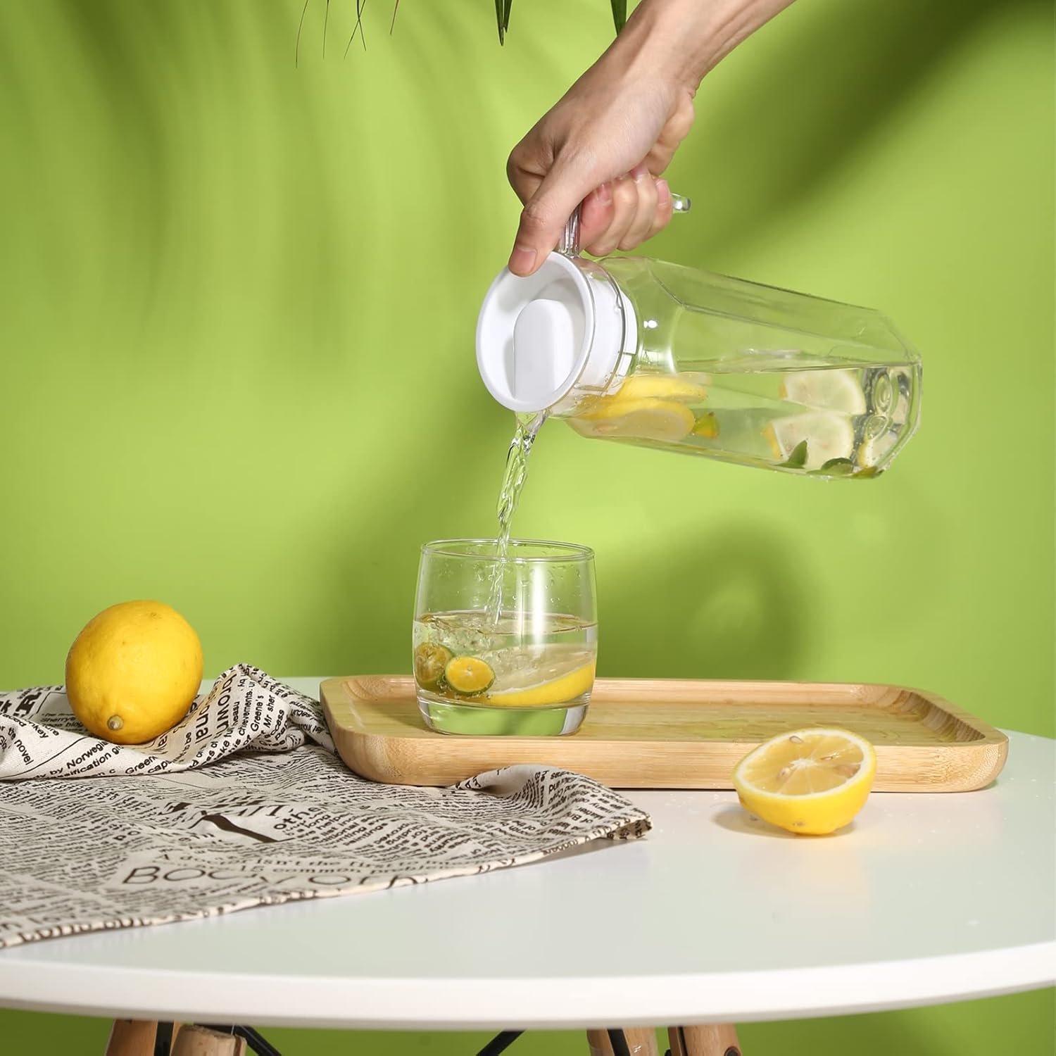 Acrylic Pitcher 37 oz, OEH Unbreakable Clear Plastic Pitcher with Lid, BPA-Free, Heat-Resistant Small Plastic Water Pitcher for Tea, Sangria, Lemonade, Juice, Milk, Octagonal - Image 6