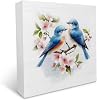 Ku-Dayi Blue Bird Floral Wooden Box Sign, Gifts for Bird Lovers Women Wood Box Decorations for Kids Room Home Office, Cute Birds with Flowers on Branch Wooden Block Plaque Desk Shelf Decor 5x5 Inch
