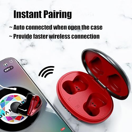 Miniatura 3 de Xmenha Auriculares inalámbricos rojos pequeños para canales auditivos pequeños, micro minúsculos, auriculares inalámbricos Bluetooth discretos para