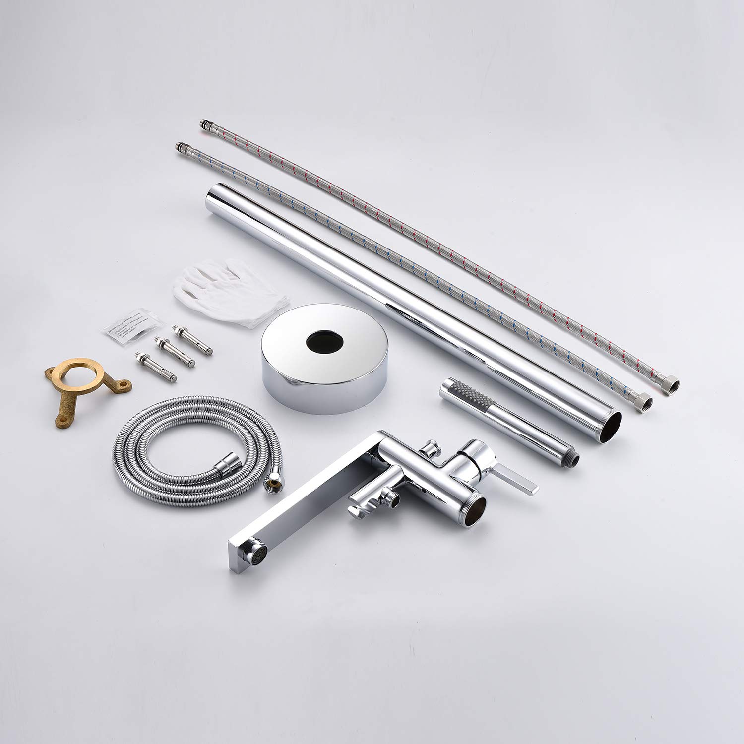 Wowkk Freestanding Bathtub Faucet Tub Filler Chrome Floor Mount Brass Single Handle Bathroom