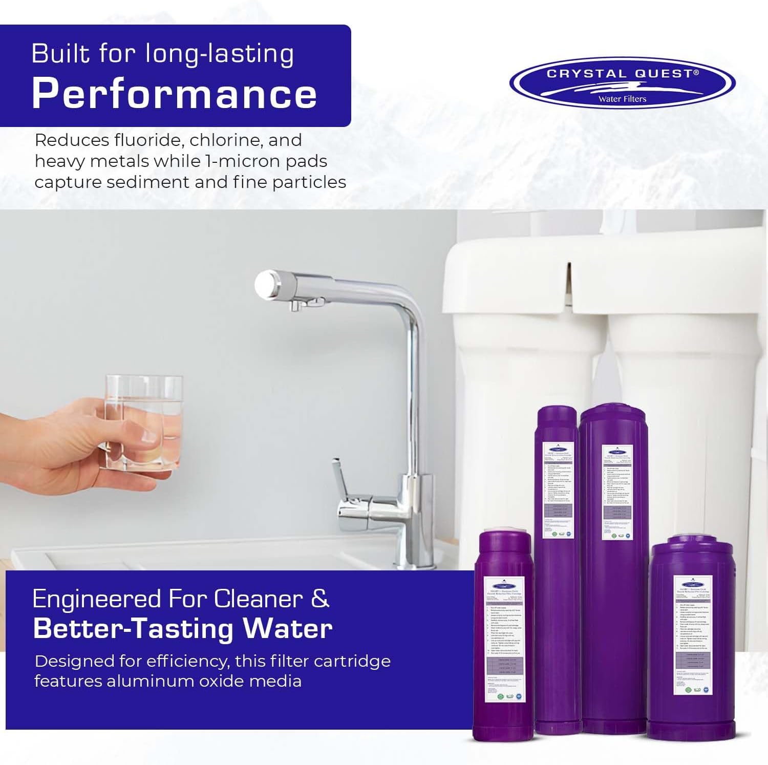 Crystal Quest SMART + Aluminum Oxide Water Filter Cartridge – Reduces Fluoride & Chlorine – 1-Micron Filtration for Clean, Great-Tasting Water – Long-Lasting Performance 2-7/8" x 9-3/4"