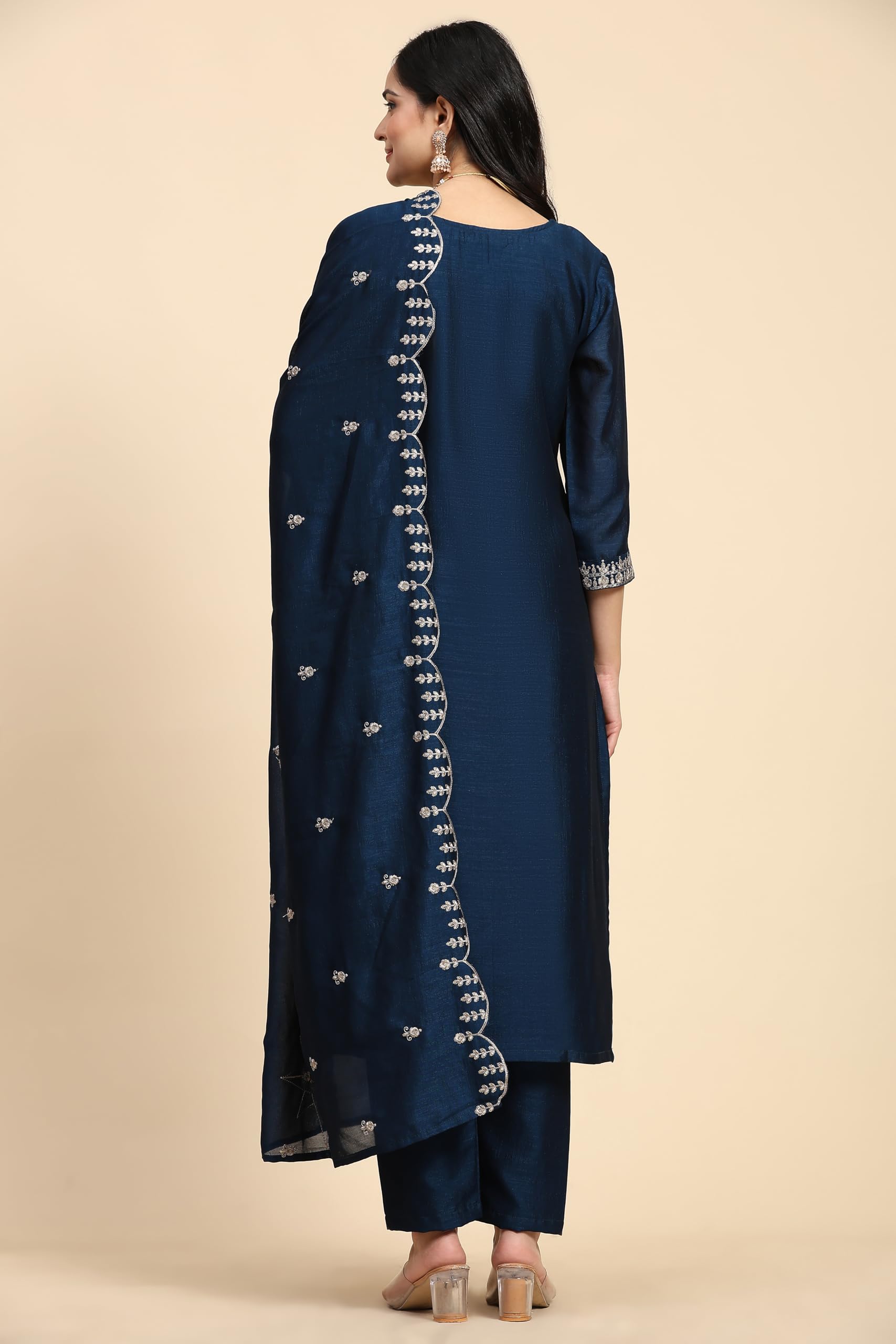 TRENDMALLS Damen Vichitra Seidenstickerei Salwar Anzug Set Kurta Hose mit Dupatta