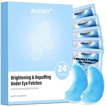AILEORY Under Eye Patches for Dark Circles and Puffiness, Brightening Eye Masks with Caffeine, Niacinamide & Tranexamic Acid for Under-Eye Dullness, Depuffing Eye Treatment for Eye Bags, 24 Pairs