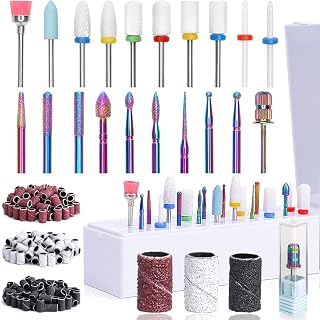 Hotolove Nail Drill Bits Set-Professional Nail Drill Bits Set with 19Pcs Ceramic & Diamond, Mandrel and about 300Pcs Professional Sanding Bands Set 80#&150#&240# Suitable for DIY Manicure for Home Nail Salon Beauty Center