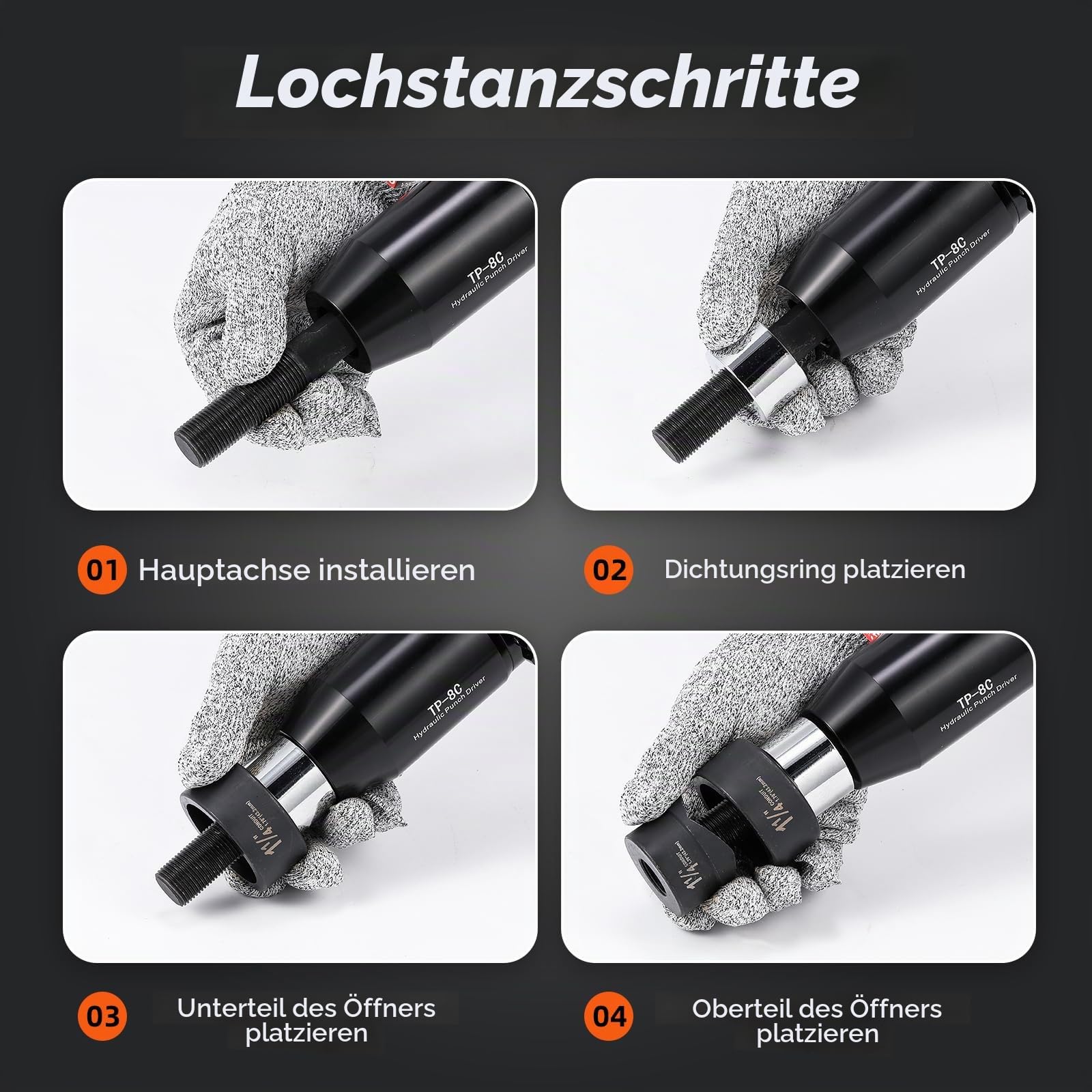 NEWTRY Hydraulisches Locherstanzer 1/2” bis 2” (22,5mm bis 61,5mm) 66KN Lochöffner Manueller Blechlocher für Elektrischer Schrank Klempnerarbeiten TP-8C