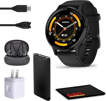 ساعة Garmin Venu 3 للياقة البدنية والمتتبع الصحي الذكية مع إطار من الفولاذ المقاوم للصدأ الأردواز وحقيبة سوداء 45 مم وحزام سيليكون 1.4 بوصة AMOLED شاشة تعمل باللمس