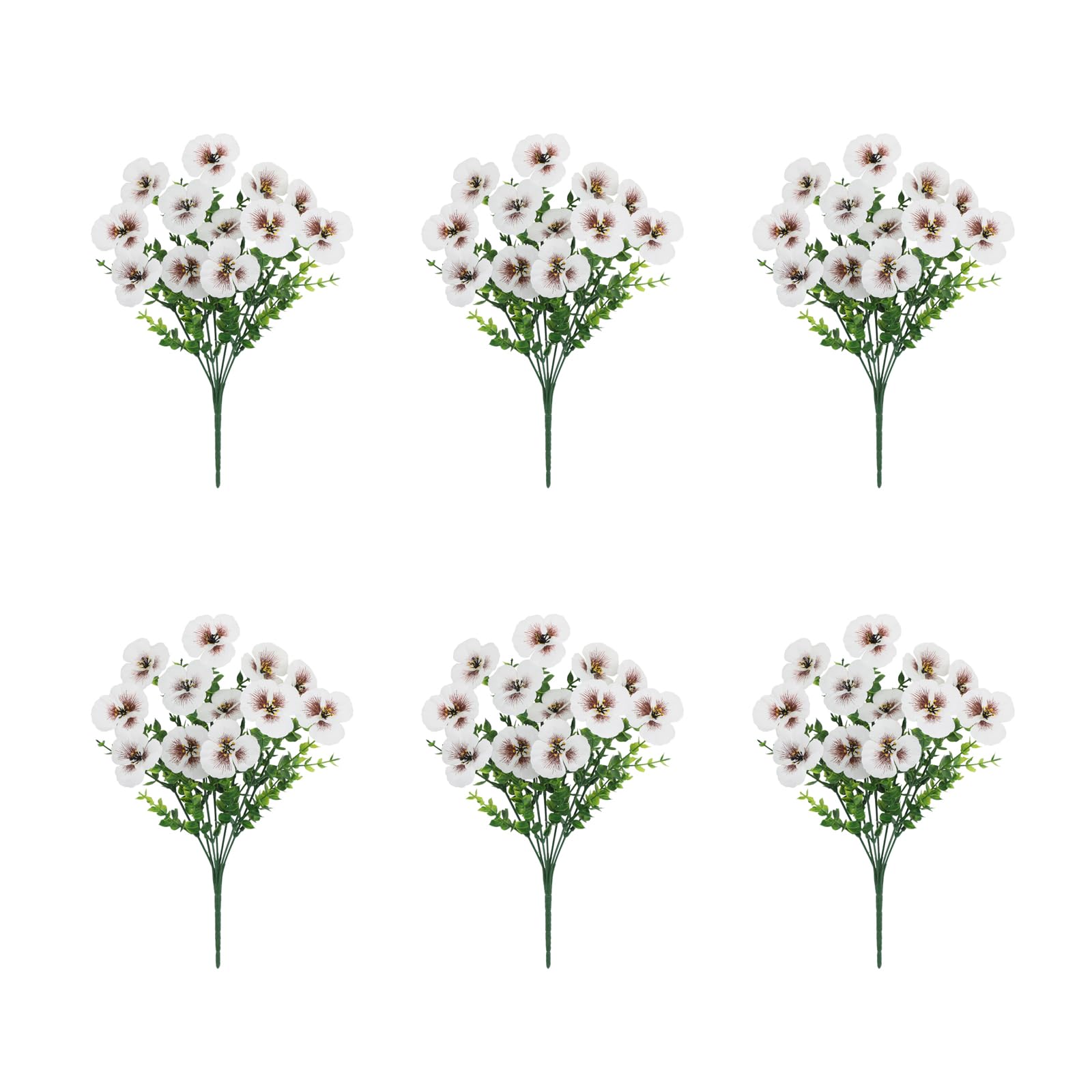 NVOQILIN Artificial Pansies and Eucalyptuses Sprays Bundles Set of 6 Stems Hotel Decoration Flower for Table Centerpieces Silk Flower