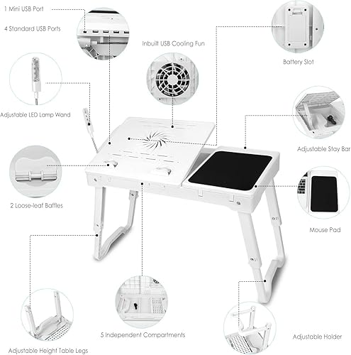 Miniatura 9 de iMounTek Mesa para computadora portátil, mesa para computadora portátil, bandeja multifuncional con ventilador de refrigeración interno, escritorios