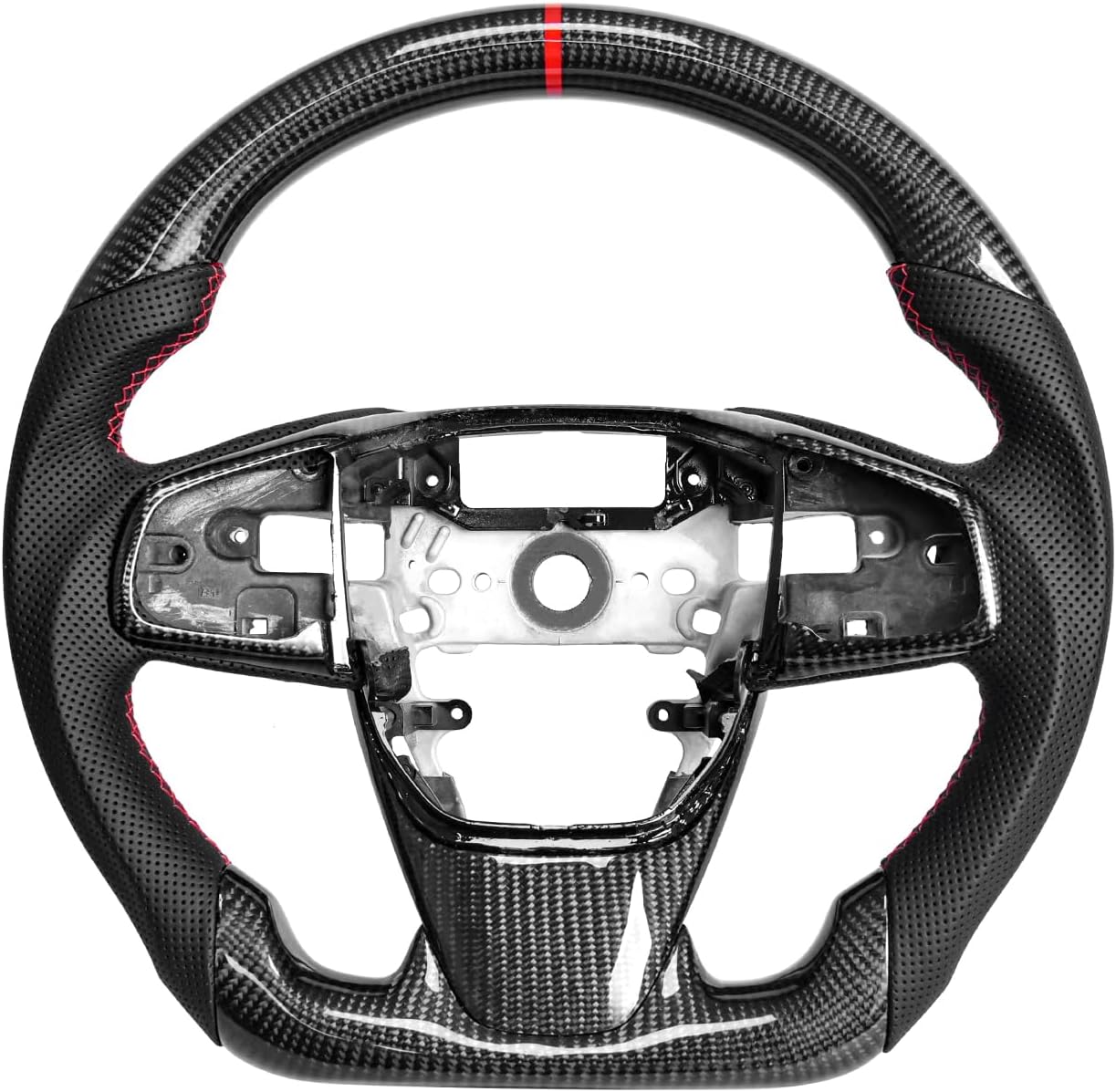 Carbon Fiber Steering Wheel for Honda Civic Gen 10th 2016-2021,Type R FK8 North American Spec, D-shaped Flat-bottom Nappa Perforated Leather Grip with Replacement Trim
