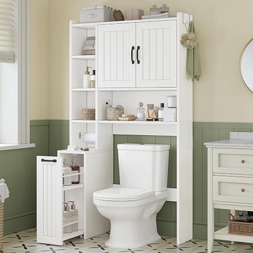 UPOSOJA Over The Toilet Storage Cabinet with Pulley Small Bathroom
