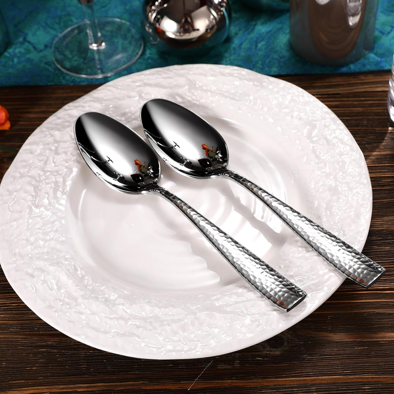 KEAWELL Premium Louis Hammered Serving Spoons (Serving Spoons, Set of 4)