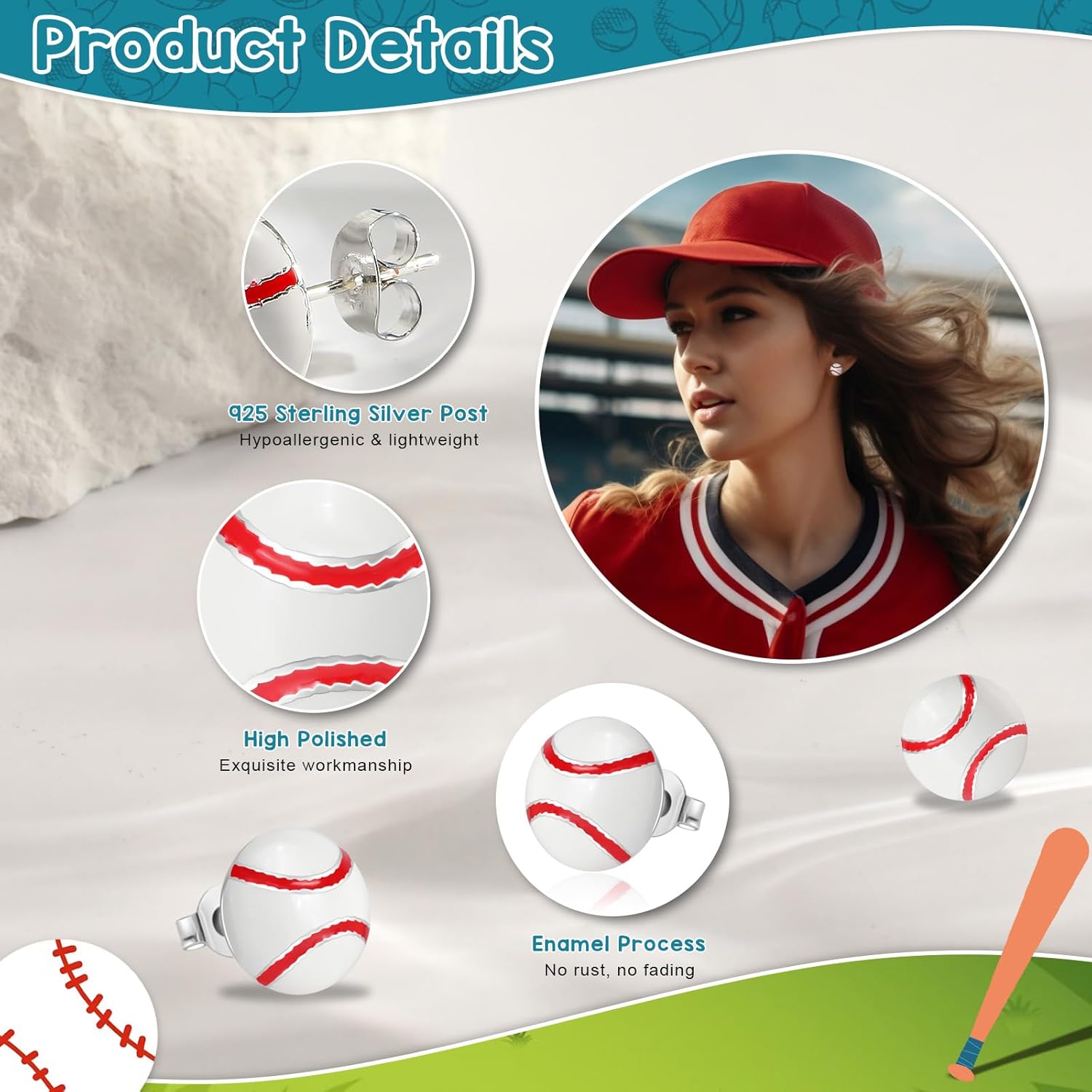 Sterling Silver Sports Earrings, Hypoallergenic Soccer, Volleyball, Football, Basketball, Baseball Stud Earrings for Women Mom Player Fans - Image 5