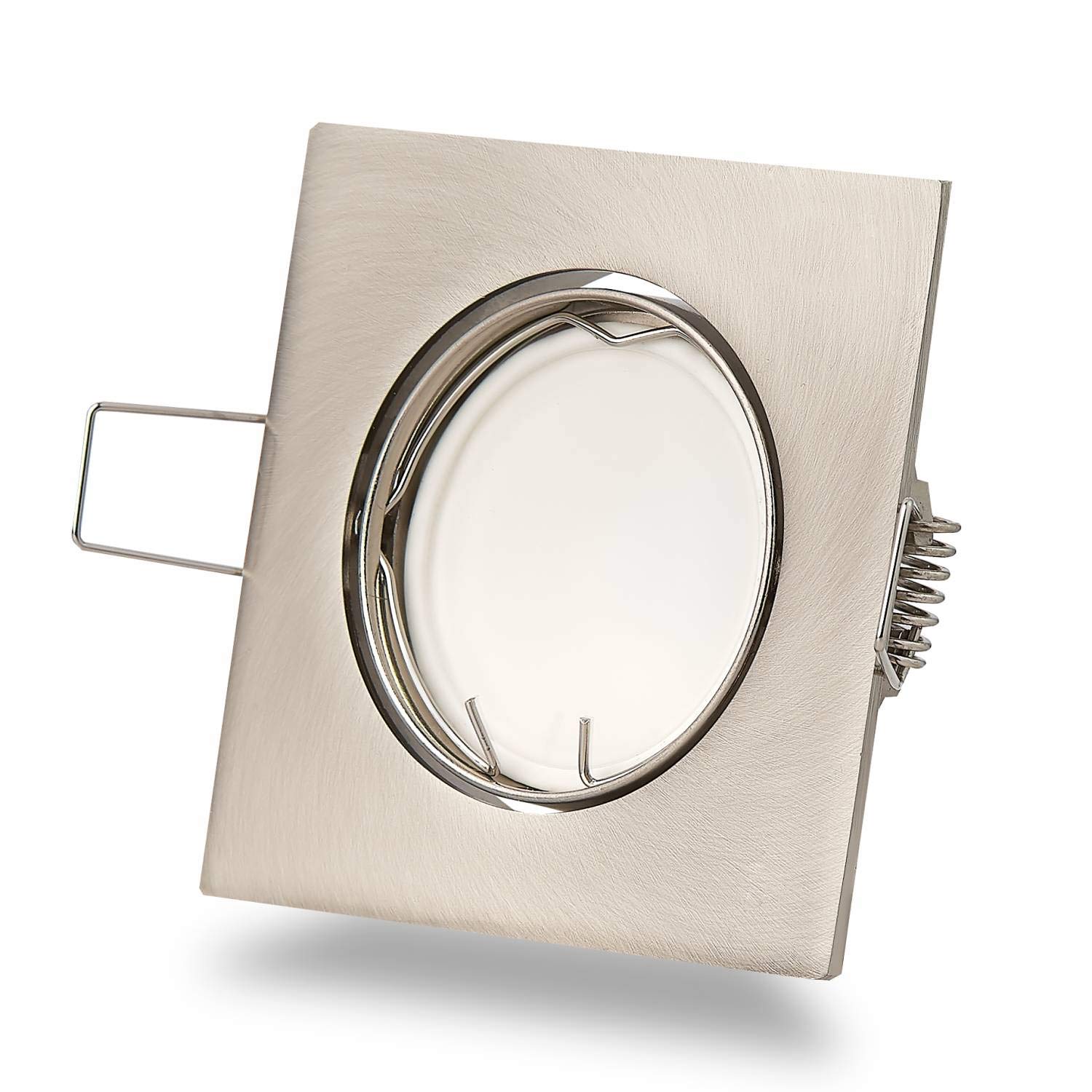 10 focos empotrables LED plateados cuadrados 9 W blanco neutro 230 V plano – Foco empotrable GU10 orientable – Montaje por perforación 75 mm – Focos para techos – focos