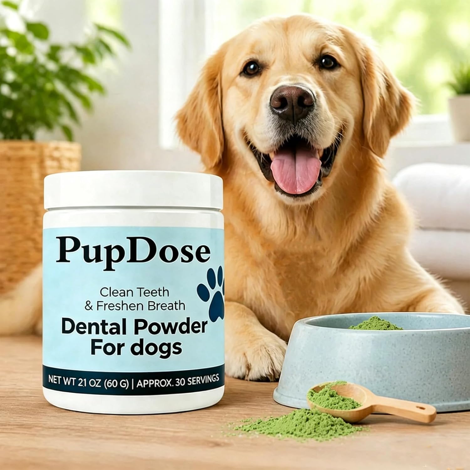Dog Dental Powder, Fresh Breath & Oral Care | No Brushing Needed, Easy Mix Food Topper for Daily Dog Dental Care