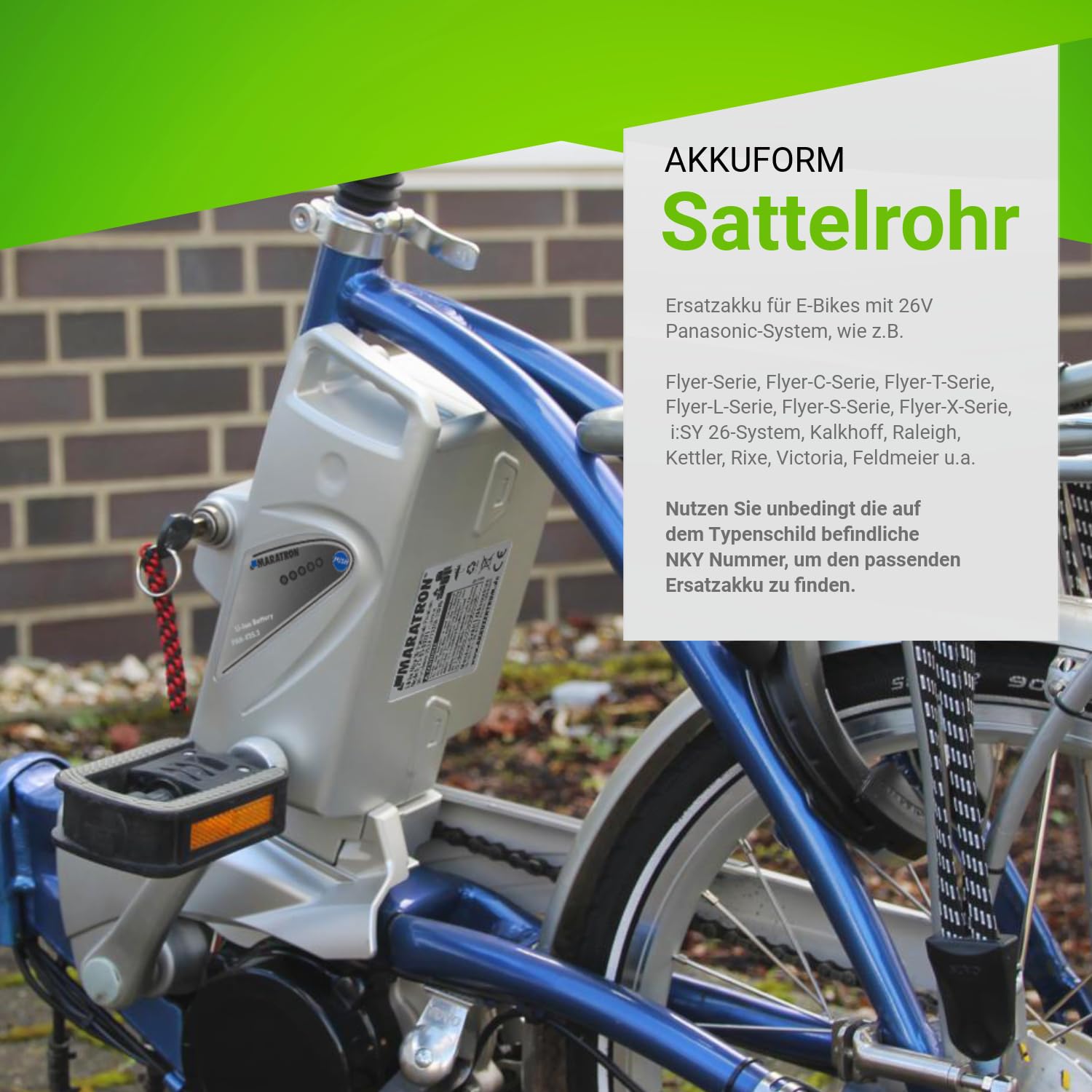 Ersatz-Akku für E-Bike Panasonic 26V 23Ah (Kettler Flyer Kalkhoff KTM Rixe ab 2007) von GTE