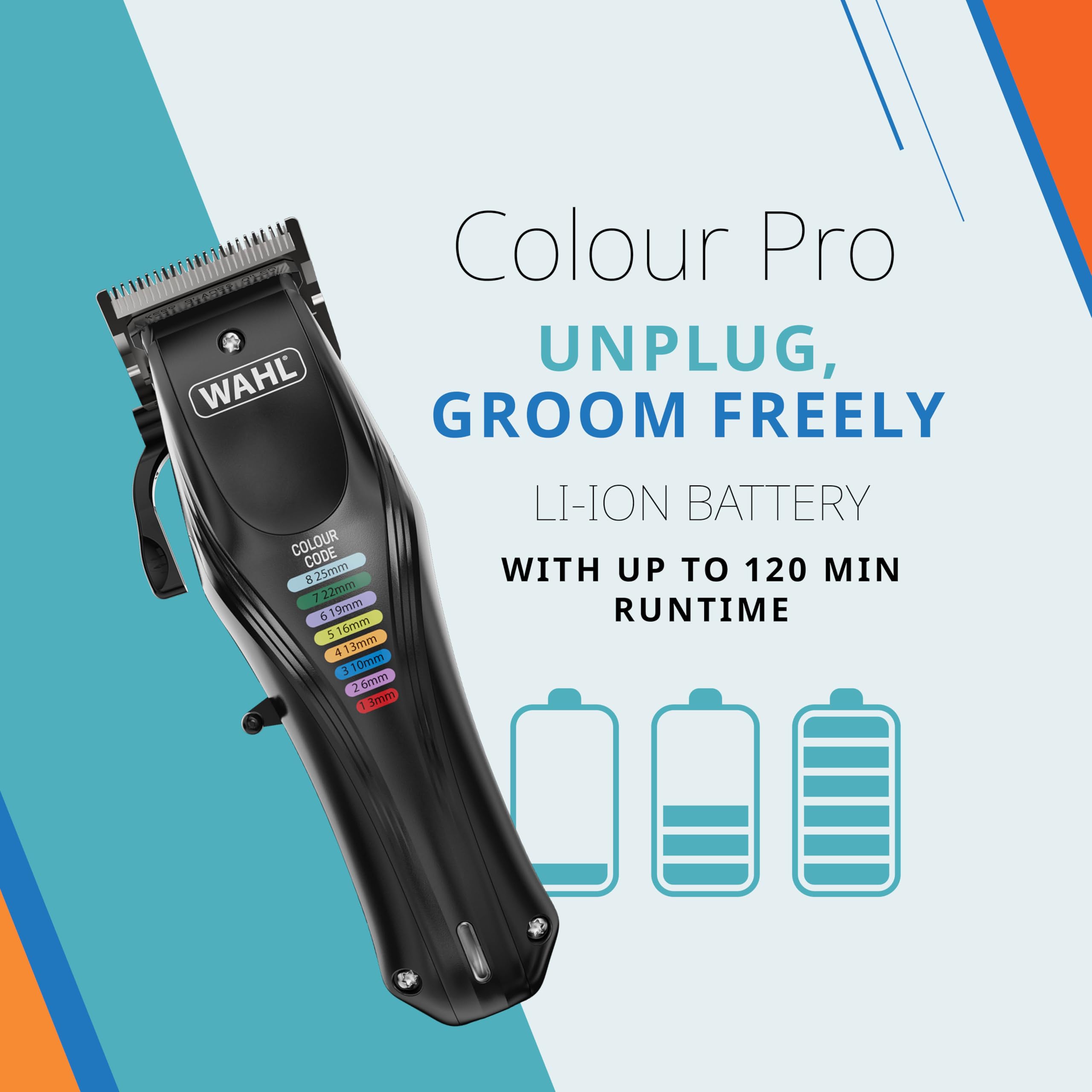 Cortapelos Wahl Colour Pro Mascotas - Recargable, Peines Color - Bajo Ruido, Inalámbrico