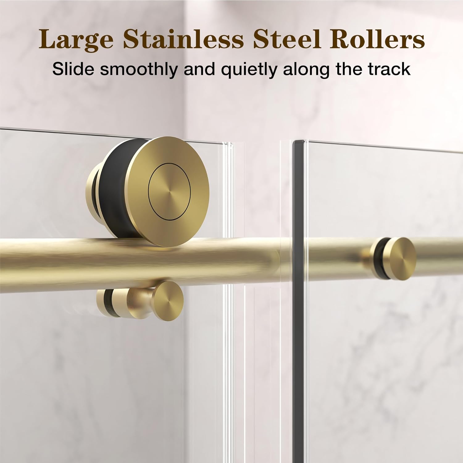 ENSO SENKA 44-48” x 76” Frameless Shower Door, 5/16" (8mm) Clear SGCC Tempered Glass, Bathroom Glass Sliding Shower Doors, Brushed Gold