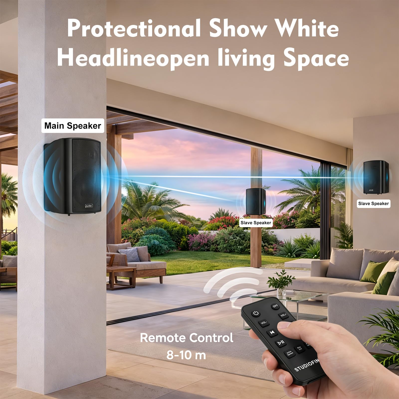 Enceintes murales STUDIOFINIX 4 Pouces 200W étanches Bluetooth 5.1, Multi-Sync + télécommande IR. Intérieur/extérieur, terrasse, Garage, Jardin (401BLE, Noir, Paire)