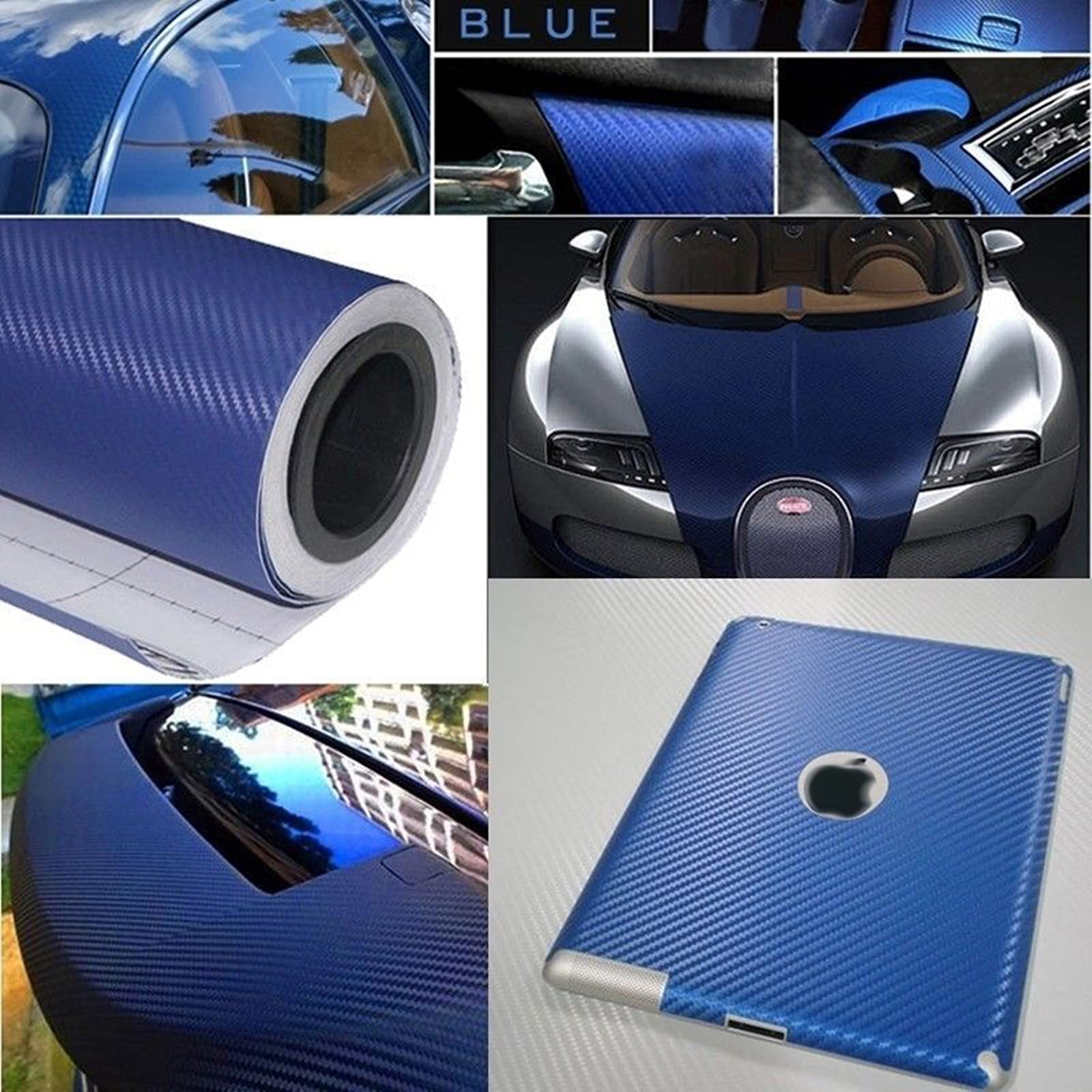 SOWAY Carbon Fiber Vinyl Wrap Surface Weaving Style Apply to Car Wrap or Automotive Interior. (Blue, 4.9ft x 1ft)