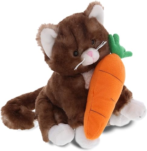 DolliBu Happy Easter - Gato marrón de felpa súper suave con zanahoria, lindos animales de peluche con juguete de peluche de zanahoria, regalo