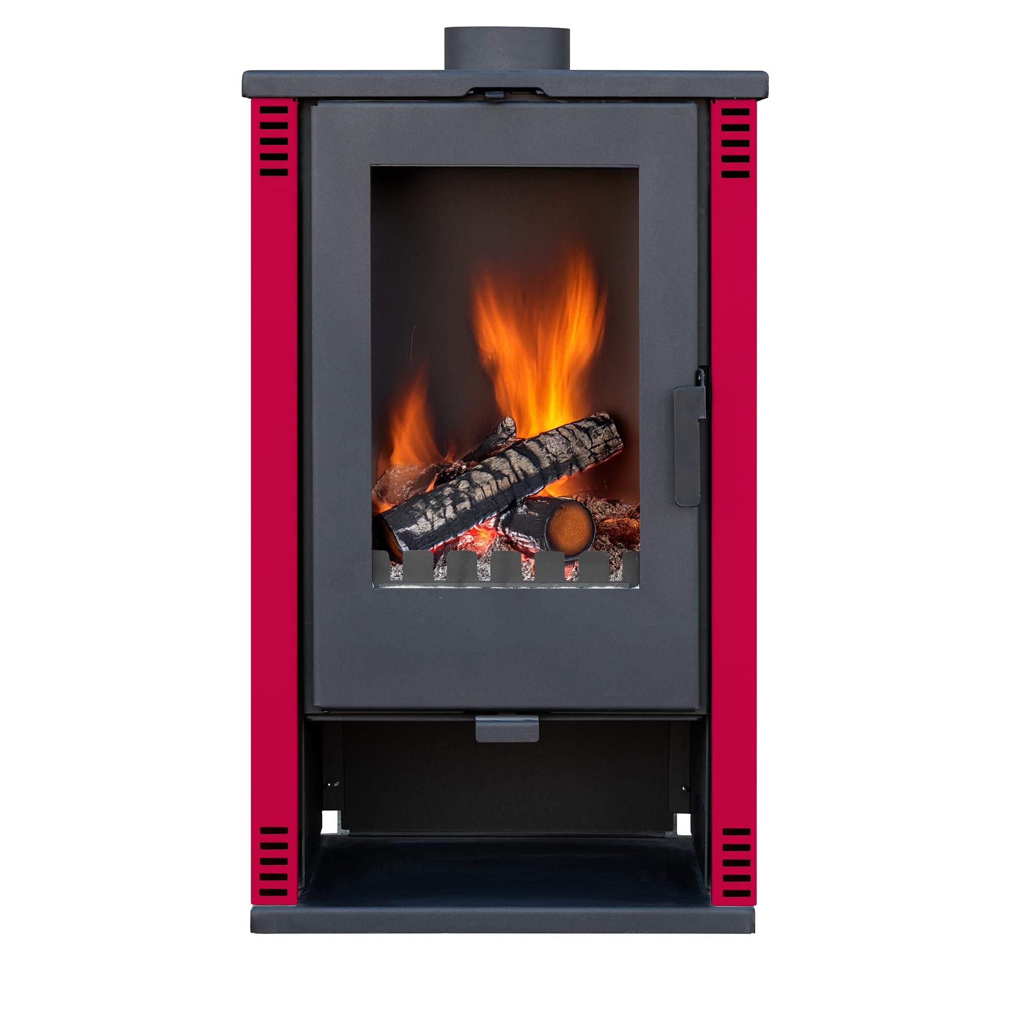 ALAZ Mouse K10M Poêle à bois 10 kW - Bordeaux - Poêle à bois avec chambre de combustion réfractaire et grande fenêtre - Pour bûches jusqu'à 50 cm - Classe énergétique A+
