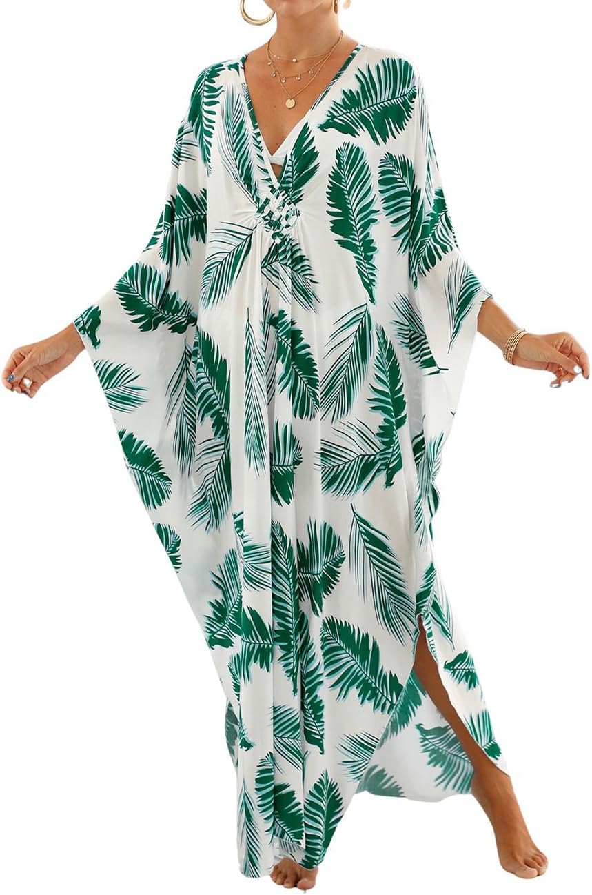 Bsubseach Womens Animal Print Kaftan Dresses Plus Size Caftans Swimwear Coverups 2025 Summer Bathing Suit Maxi Beach Dress