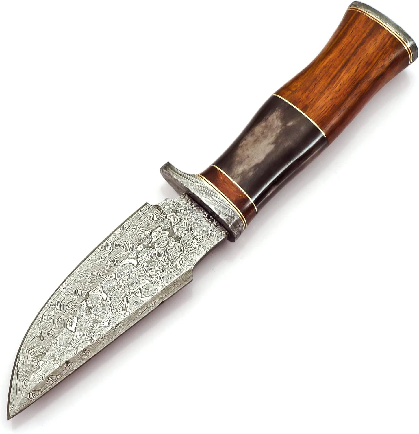 Damascus Steel SK-2009 Handmade 10 Inches Damascus Steel Skinner Knife - Beautiful Rose Wood & Camel Bone Handle
