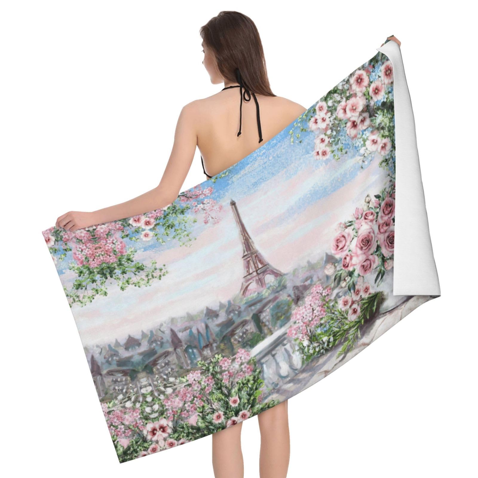 Drap de bain microfibre Tour Eiffel absorbant pour douche 81x132