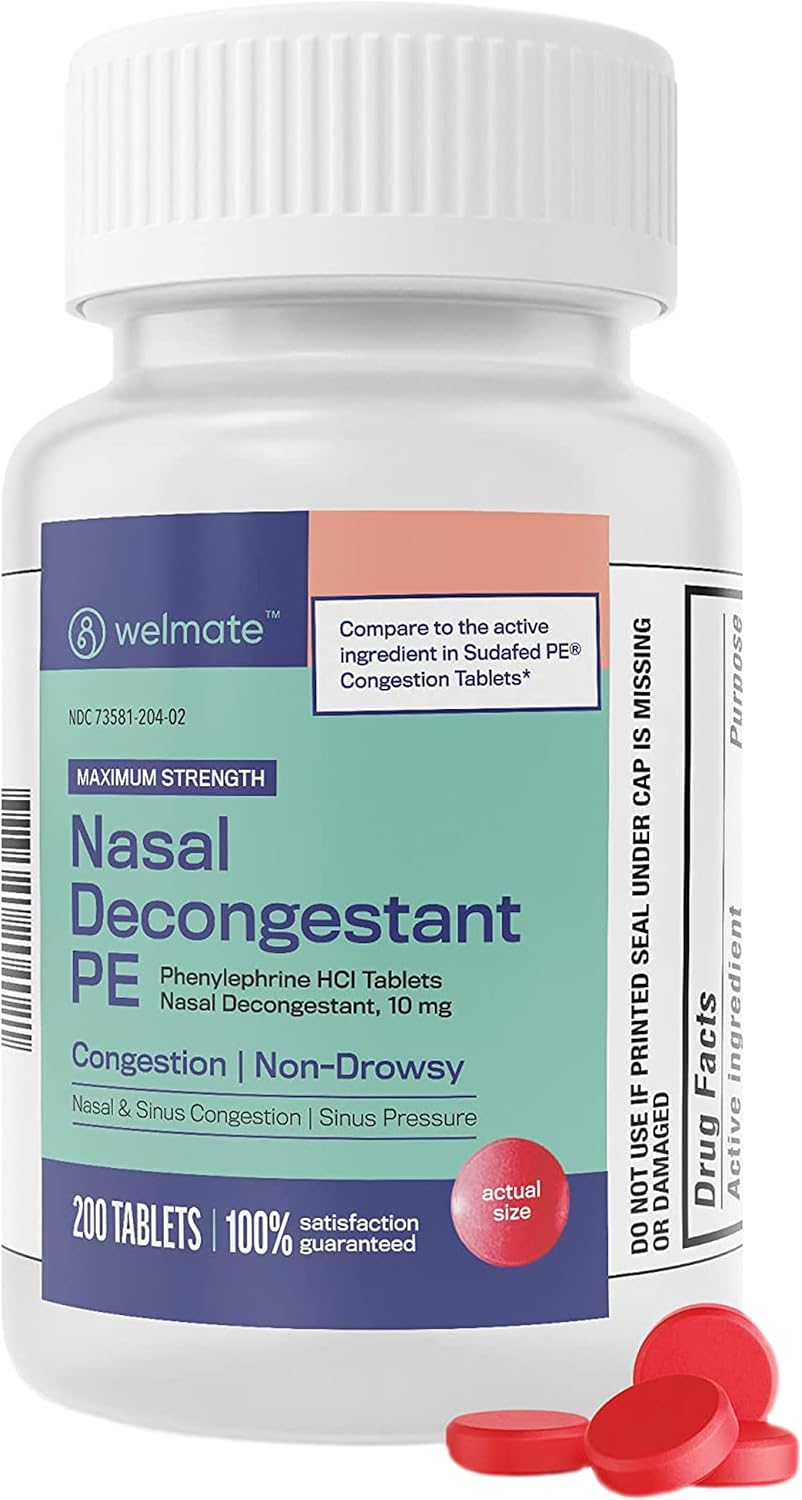 WELMATE Respiratory Relief Bundle: Guaifenesin 600 Mg Mucus Relief (200 Bi-Layer Tablets) + Phenylephrine HCl 10 mg Nasal Decongestant PE (200 Tablets) Sinus, Cold & Allergy Support