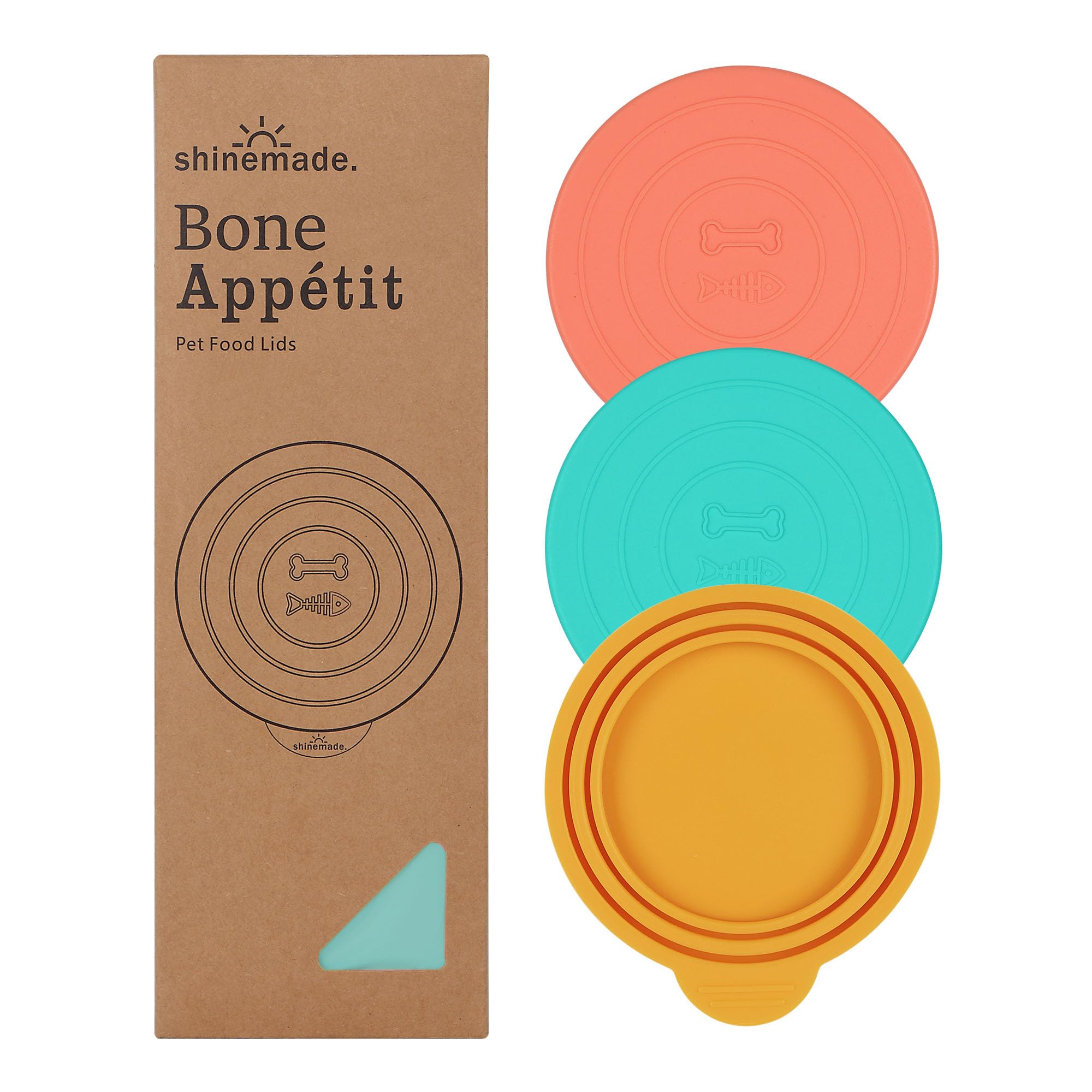 Silicone Pet Food Can Covers - Airtight Lids for Dog &amp; Cat Wet Food Storage, Bone Appetit Food Savers for Freshness (Variety Mix 3 Pack)