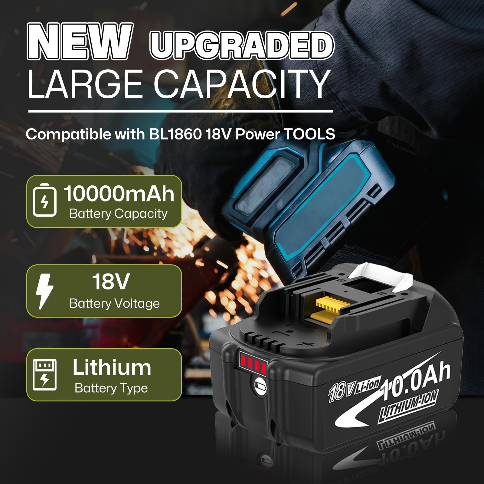 2Stück 18V 10,0Ah für Makita Akkus 18V + DC18RCT 3A Ladegerät LXT | 10.0Ah Hohe Kapazität, DC18RCT 3A Lader mit USB, Kompatibel BL1850B BL1860B BL1830B BL1840B BL1820, Für Alle LXT 18V Geräte