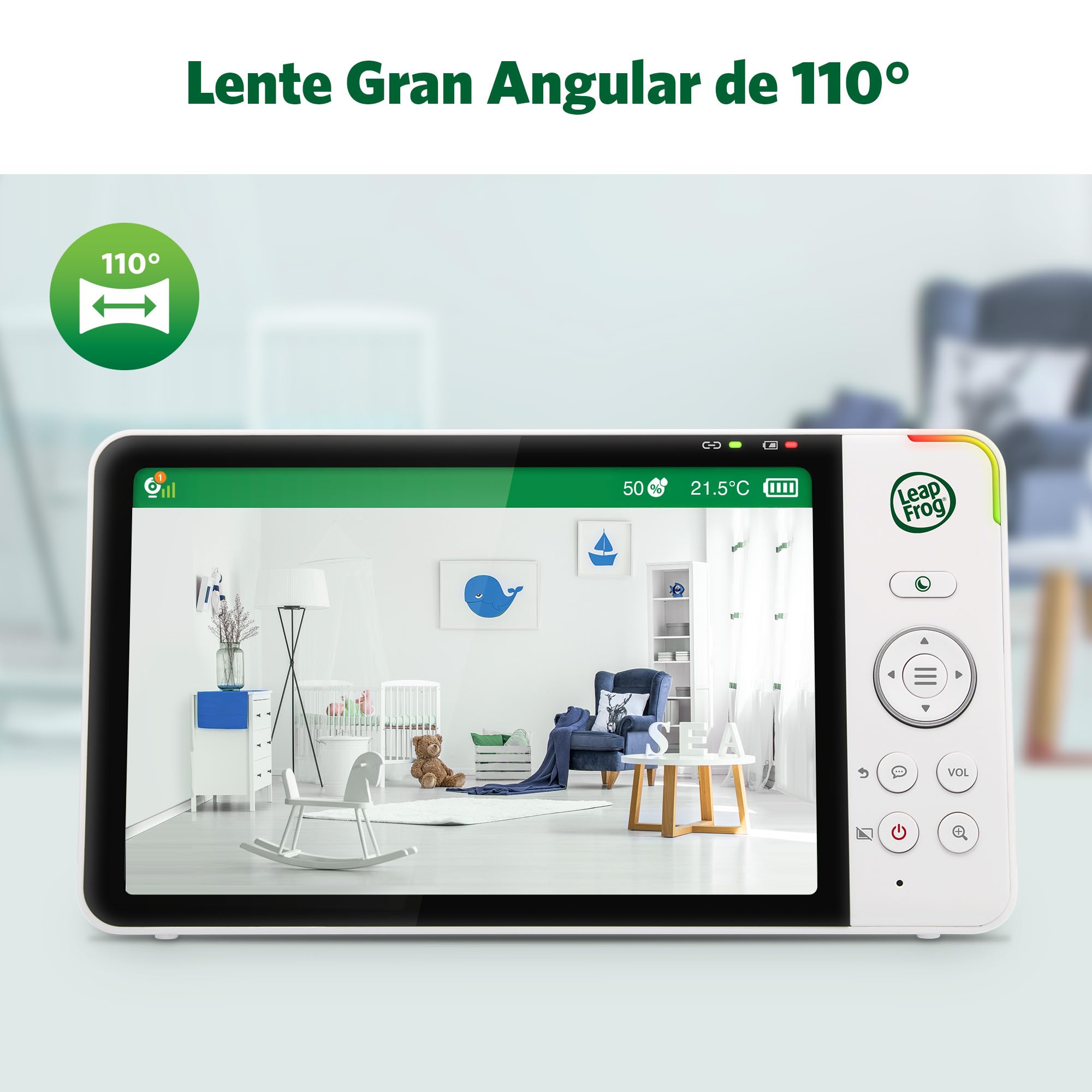 LeapFrog Baby Monitor Color Night Camera, 7" HD 720p Screen, 360° Panorama, 8X Zoom, Night Light, Humidity and Temperature Sensor, Up to 300m Range, Safe Connection, LF920HD
