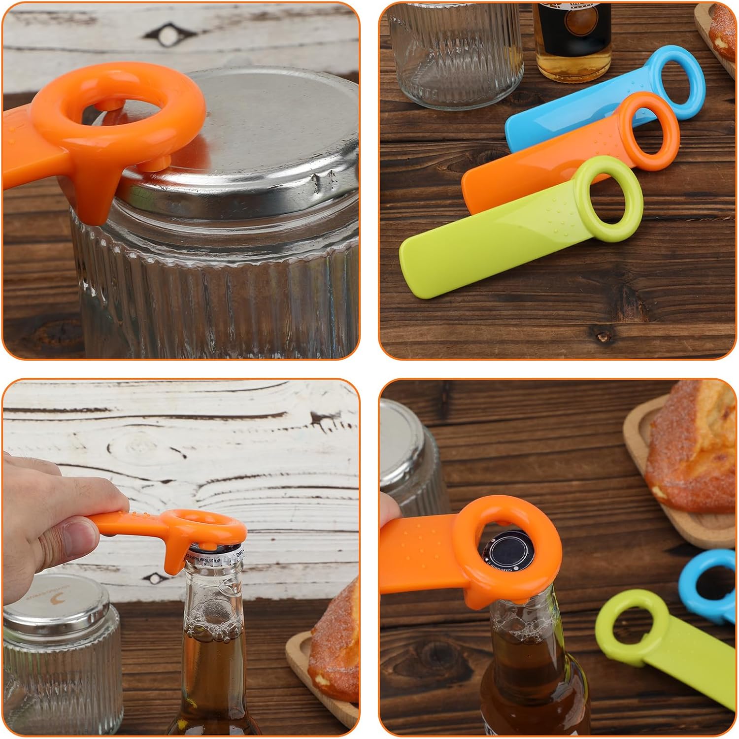 Gosknor 3pcs Jar Openers, Easy Use Canning Lid Opener Comfortable Grip Jar Key Original Tool Great for Elderly Women, Weak Hands, Kids and Anyone(Orange, Green, Blue)