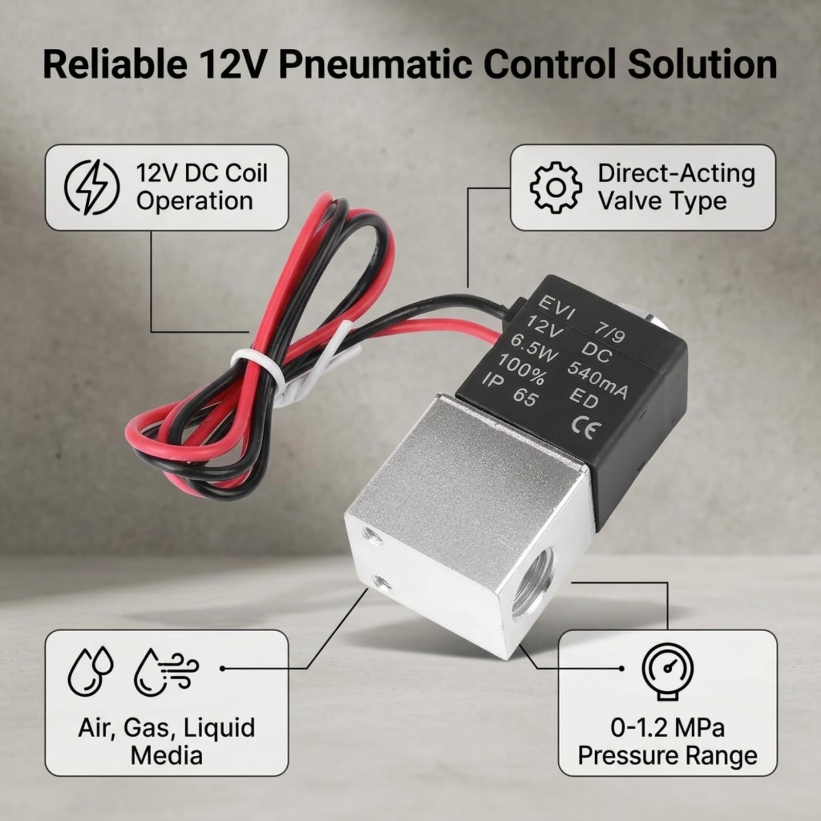 1/4 "NPT Pneumatyczne Elektrozawór, 12 V DC 2 Way Normalnie Zamknięty Pneumatyczny Elektrownia Elektrowni Elektrowni Powietrza do Powietrza, Gazu, Cieczy, Wody