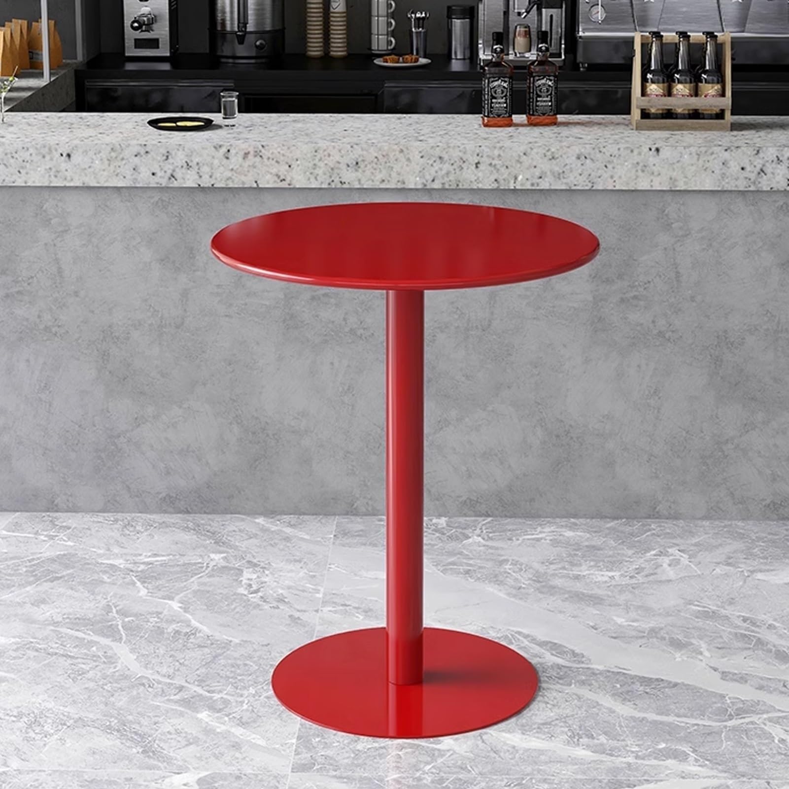 Mesa de bar para bistró y cenas de cóctel en un diseño redondo de metal rosa