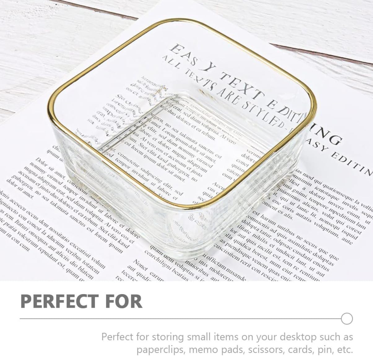 Gold Rim Storage Bowl Desk Paper Clip Holder Organizer Glass Paperclip Dispenser for Binder Clips Push Pins Corp Birthday