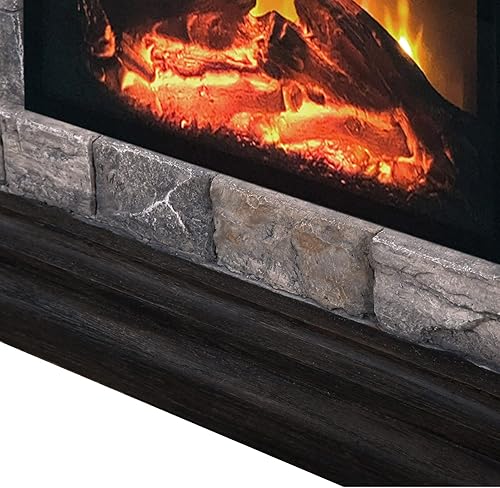 Miniatura 6 de Chimenea eléctrica de óxido de magnesio chimenea de llama de pantalla 3D calentador rústico de piedra y ladrillo mantel para sala de estar
