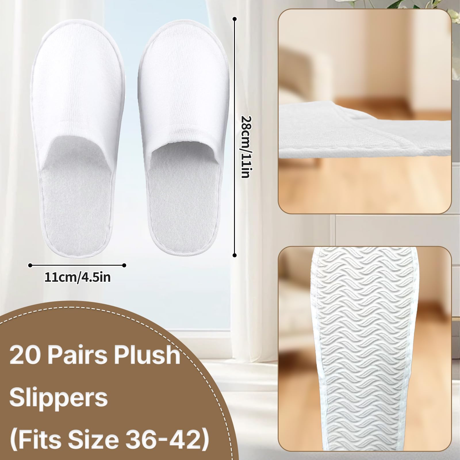 Xerteam 20 Paia Ciabatte Ospitidi, Pattine per Casa, Pantofole da Hotel, Taglia Universale, Unisex, Antiscivolo, Lavabili, Set di Pantofole per Ospiti per Viaggi in Hotel e Spa
