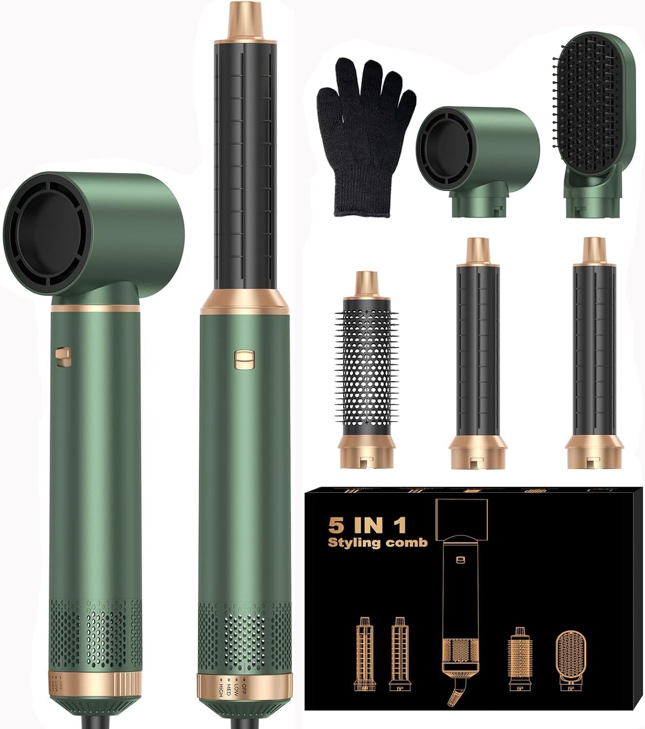 Hair Dryer Brush, 5 in 1 Negative Ion Blow Dryer Brush Set Upgrade Hot Air Brush Air Styler Curling Wrap Air Curler, Curling Iron Hair Styling Tools As A Gift for Straight/Curl/Drying/Smoothing