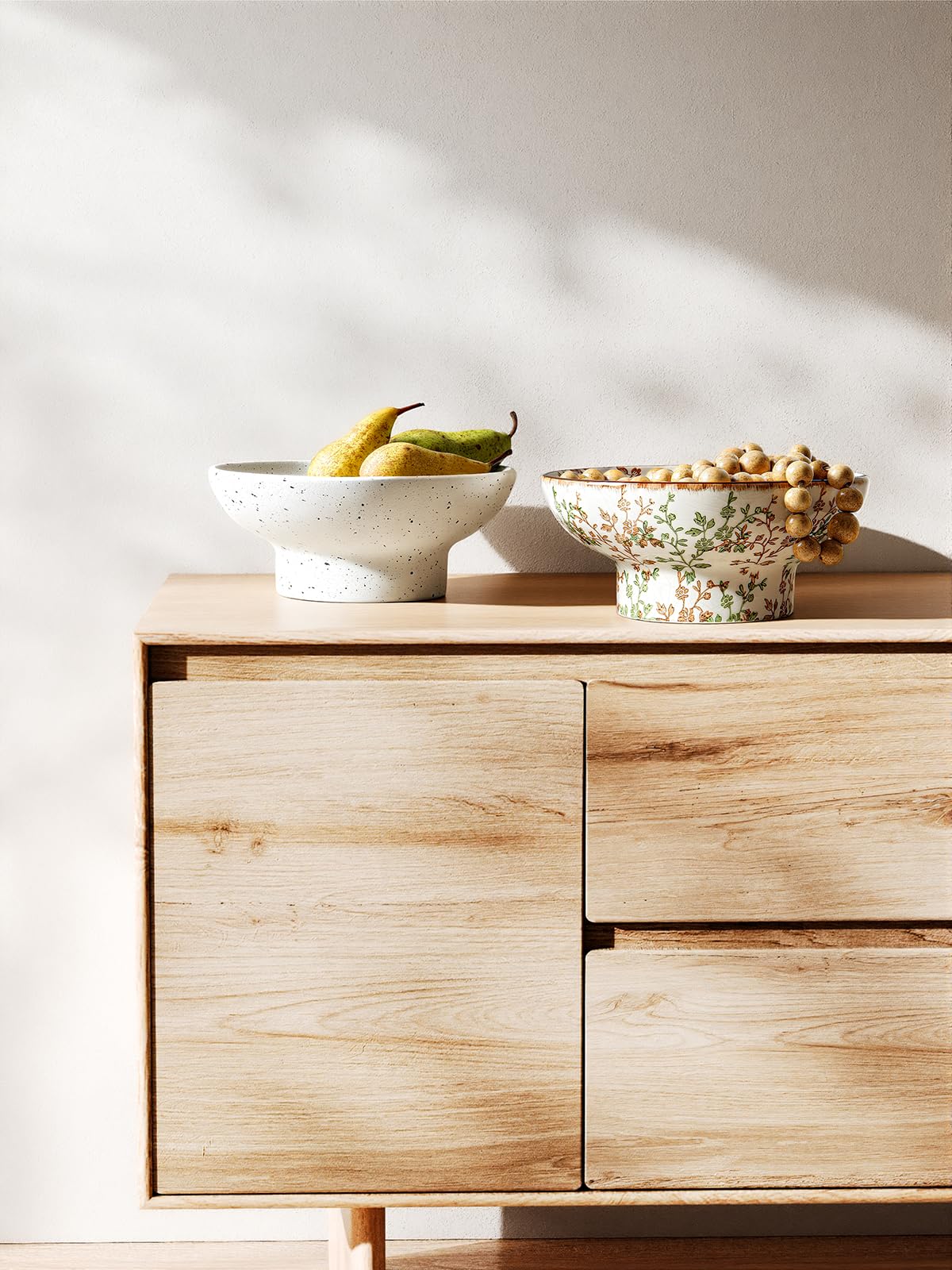LE TAUCI 25 cm Keramik Dekoschale, Obstschale, Schlüsselschale für den Eingangsbereich, Handgefertigte, Robuste Schale mit Sockel für die Küchentheke, Tischdekoration, Rankengrün