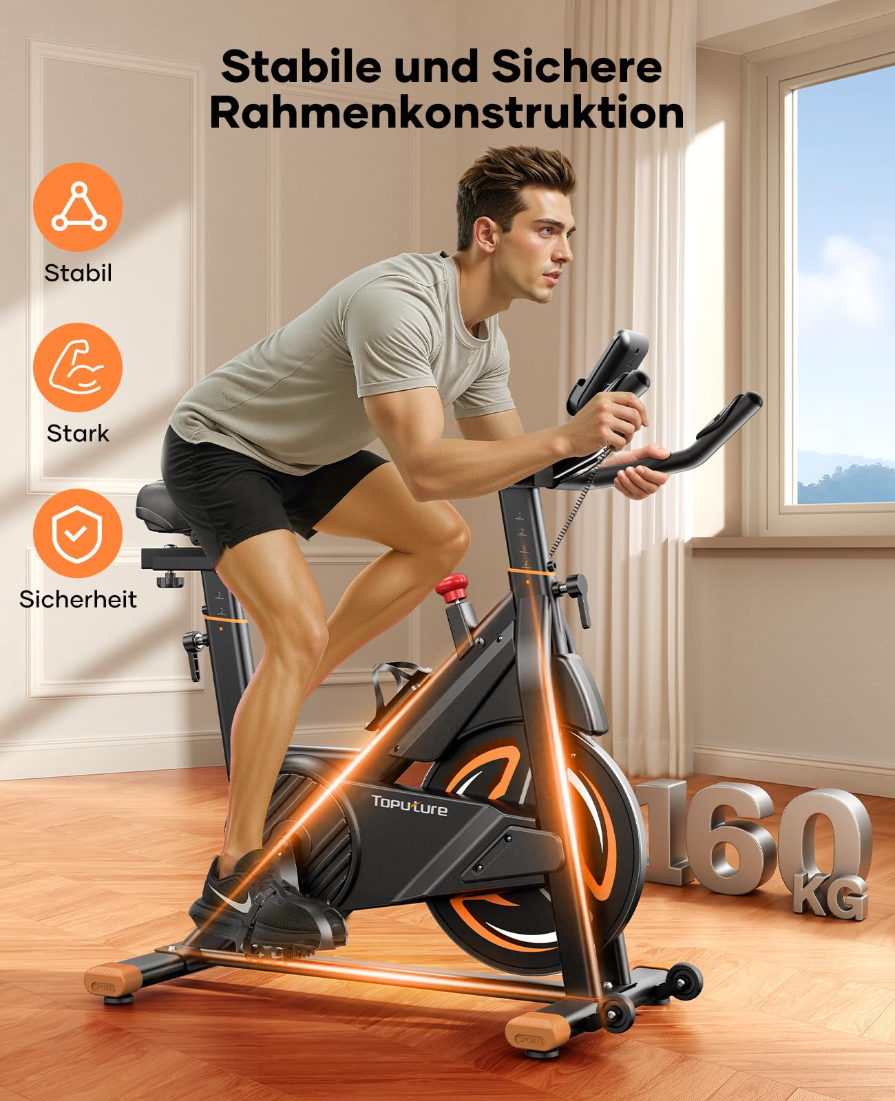 2026 Toputure Heimtrainer Fahrrad mit APP, 0-100% Magnetwiderstand Ergometer, 15KG Schwungrad, Bis 160KG, Hometrainer Indoor Bike mit LCD, Tablet-Halter, Getränkehalter, Ultraleise