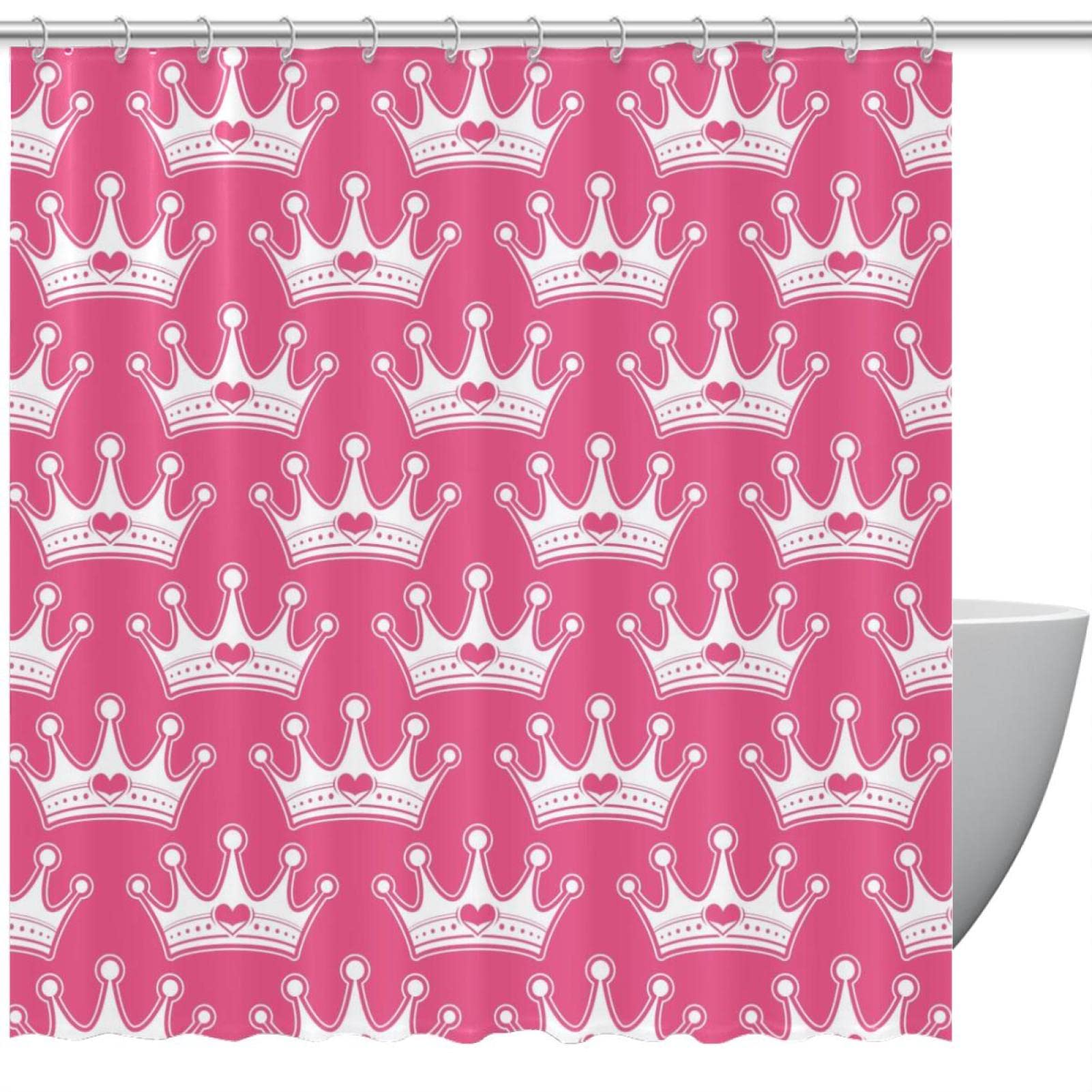 Rideau de douche rose couronne pour salle de bain 150x180cm avec crochets
