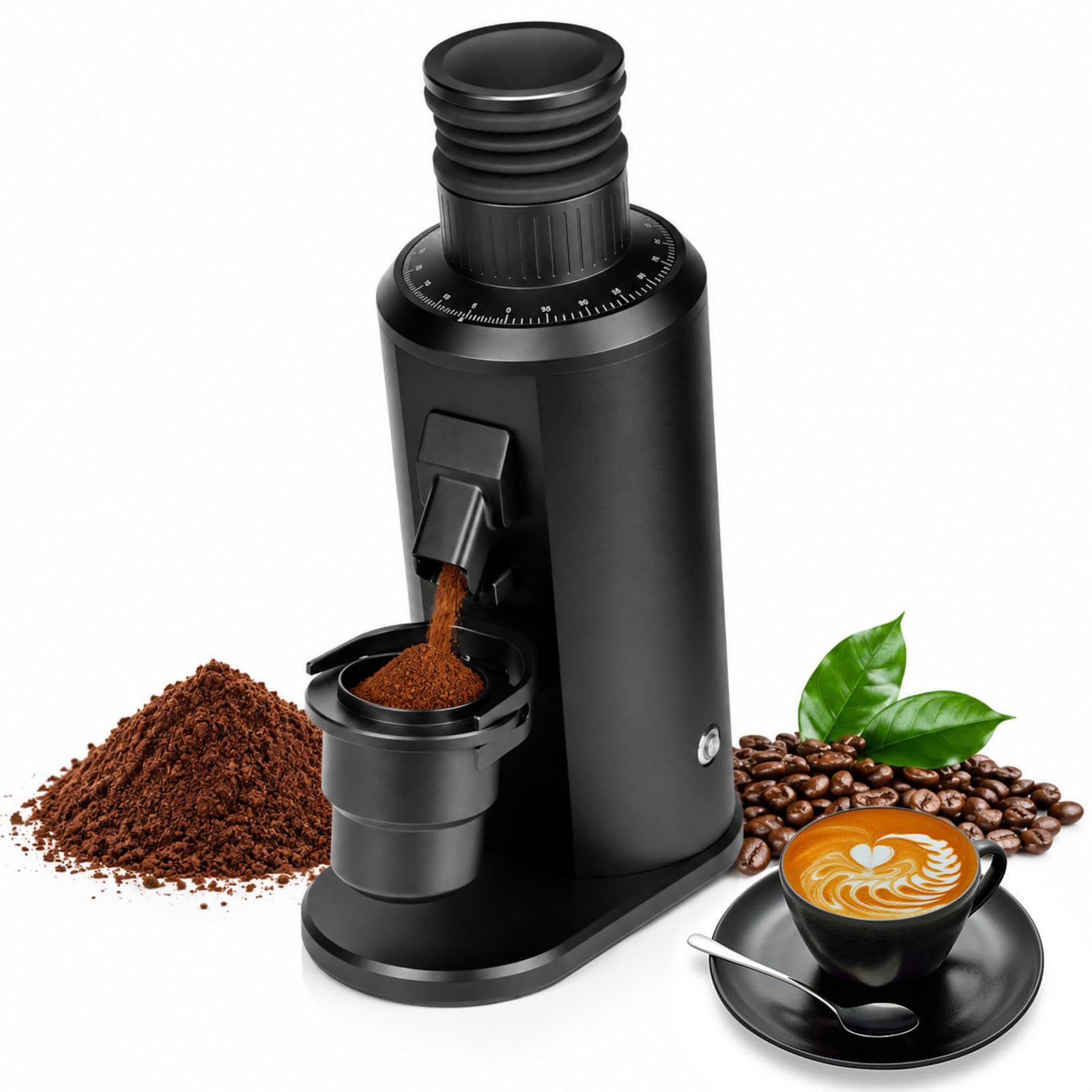 Molinillo de Café Single Dose 80mm, Molinillo Espresso Eléctrico con Muelas Planas, Ajuste 0-100, Velocidad 800-1600 RPM, Depósito 70g, Compatible Portafiltro 58mm, 550W Black