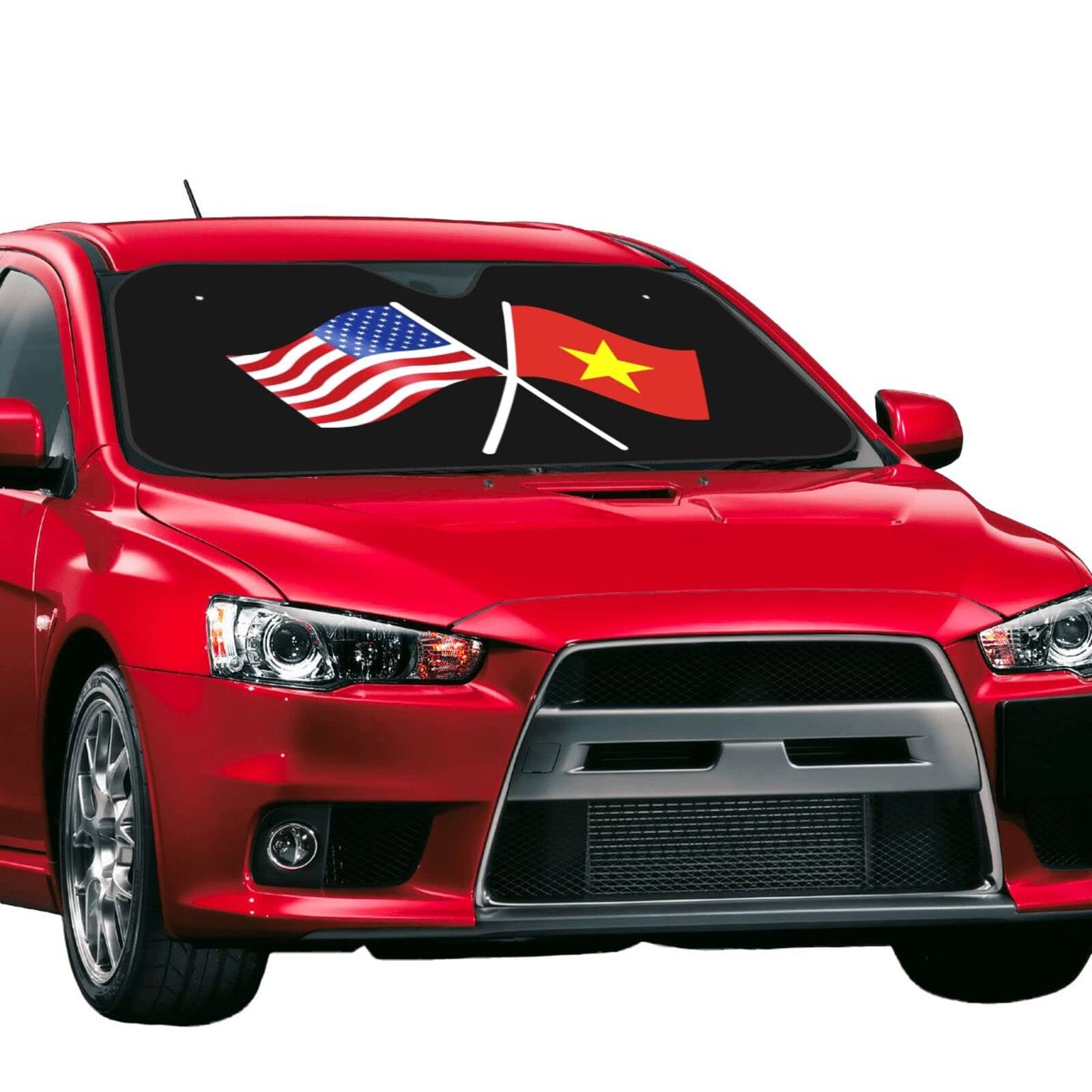 OKLRYNBV Windshield Sun Shade for Car Durable Bubble Aluminum Film Material American and Vietnam Flag Car Sun Visor, Medium, Black