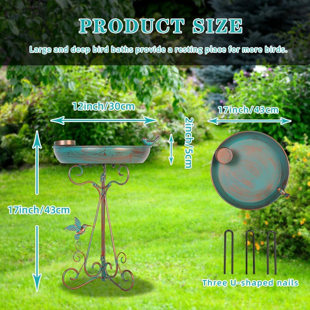 dreamysoul Bird Bath 12" Dia Bowl, Metal Birdbath with Feeder, Pedestal Bird Baths for Outside Outdoors Garden Patio Yard (Bronze)