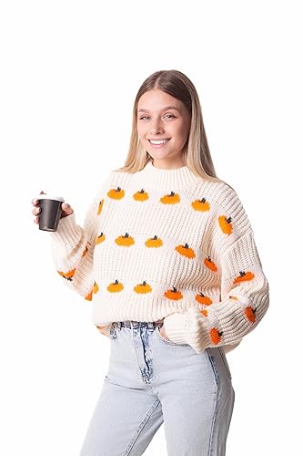 Madore Orange Pumpkin Sweater for Women - Adult Pullover Autumn