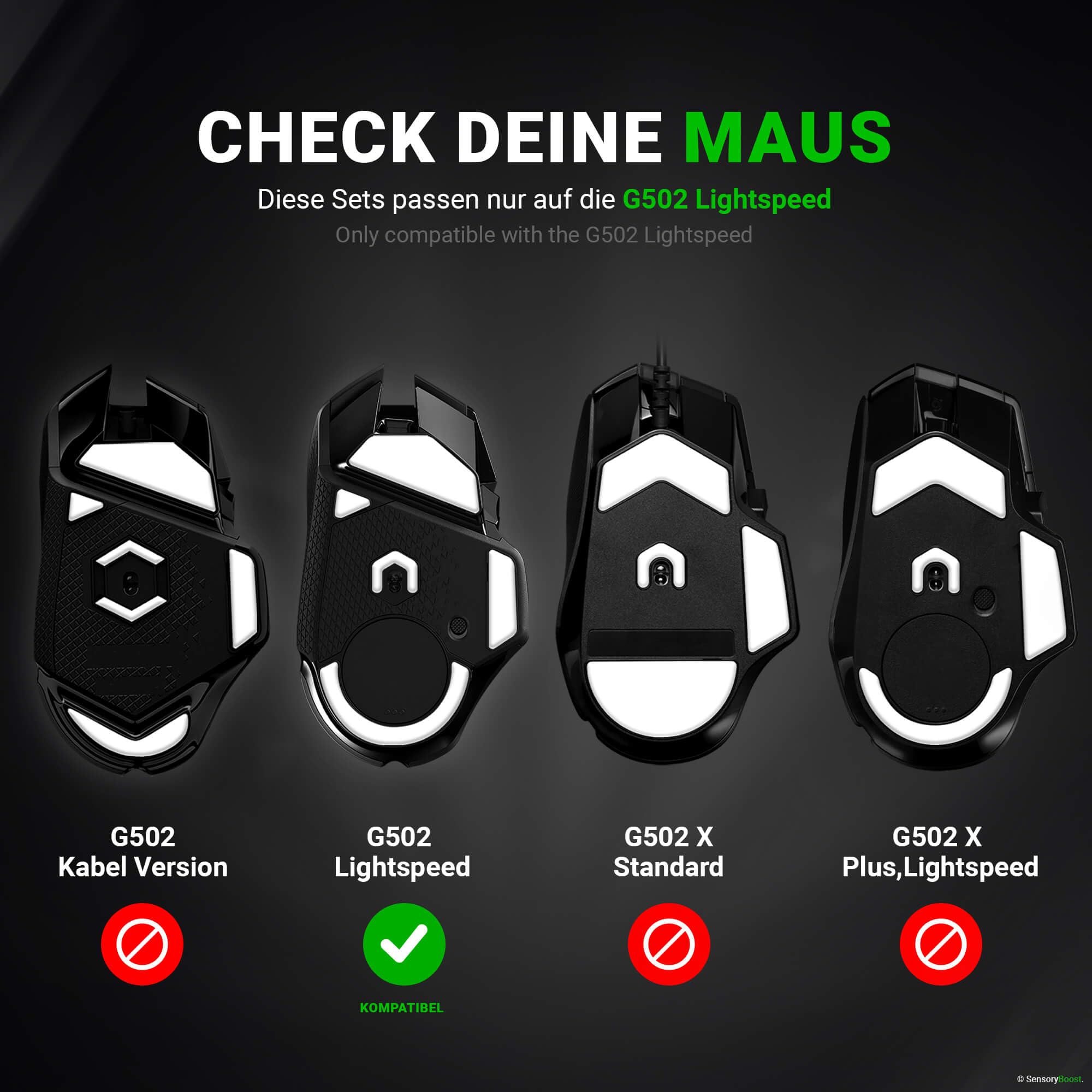 SensoryBoost DPS Glides (2 zestawy) kompatybilne z Logitech G502 Lightspeed | SPEED – Ślizgacze do myszy: ultraszybki i płynny ślizg, zaokrąglone krawędzie – Zapasowe stopki z PTFE
